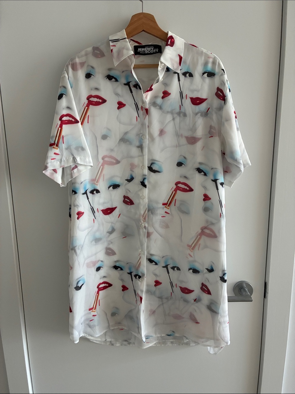 Jeremy Scott White Shirt Dress with Faces